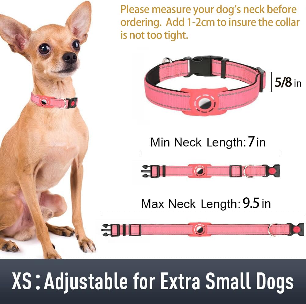 Airtag, Collare per cani per cuccioli, collari riflettenti per cani con supporto AirTag, morbida imbottitura e fibbia di bloccaggio di sicurezza, collare in nylon regolabile per tutte le razze,