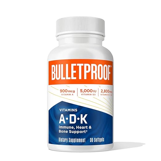 Vitamins A-D-K, 30 Softgels, 900mcg Vitamin A, with 5000 IU D3, K1, K2, K3, High Potency Bulletproof Keto Supplement for Heart, Bone Health and Immune Support