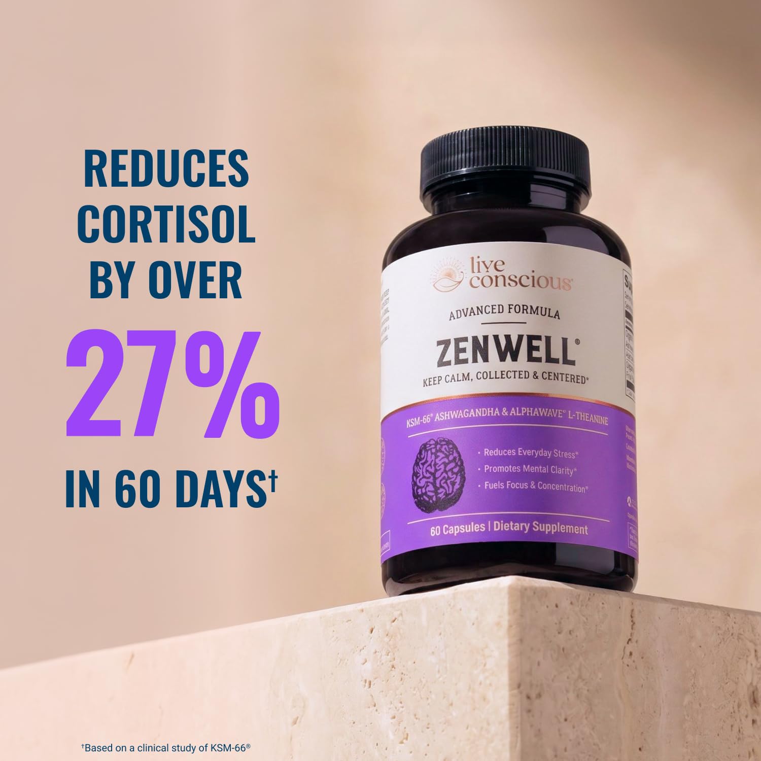 Live Conscious KSM-66 Ashwagandha Supplement w/L Theanine & AlphaWave - ZenWell Everyday Stress Relief, Cognitive, Brain Health - Ashwagandha for Men & Women - 60 Capsules — Amazon image 5