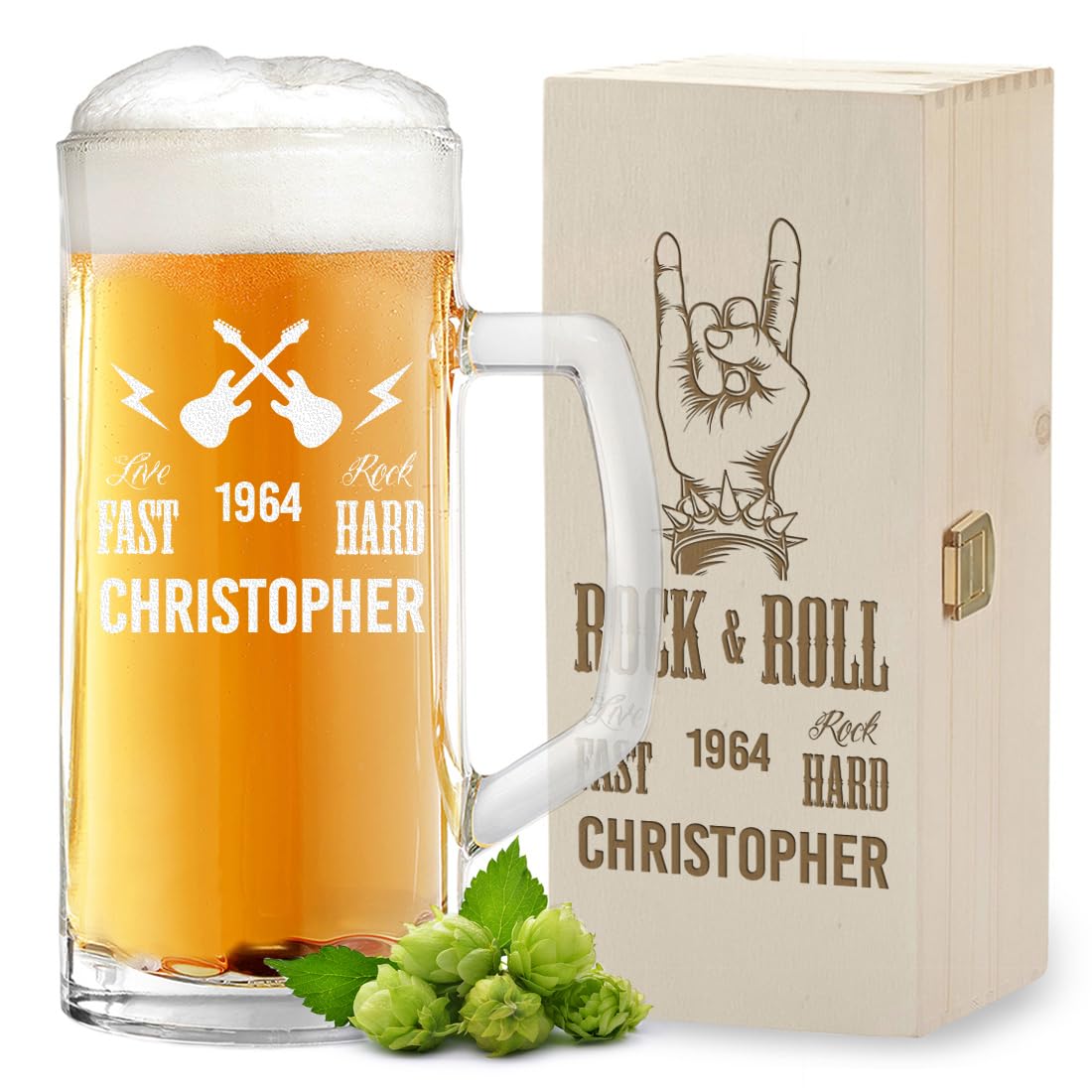 polar-effekt Chope à bière de 0,5 l et caisse en bois avec gravure comme cadeau pour homme – Coffret cadeau d'anniversaire – Chope à bière pour pils, exportation et bière artisanale
