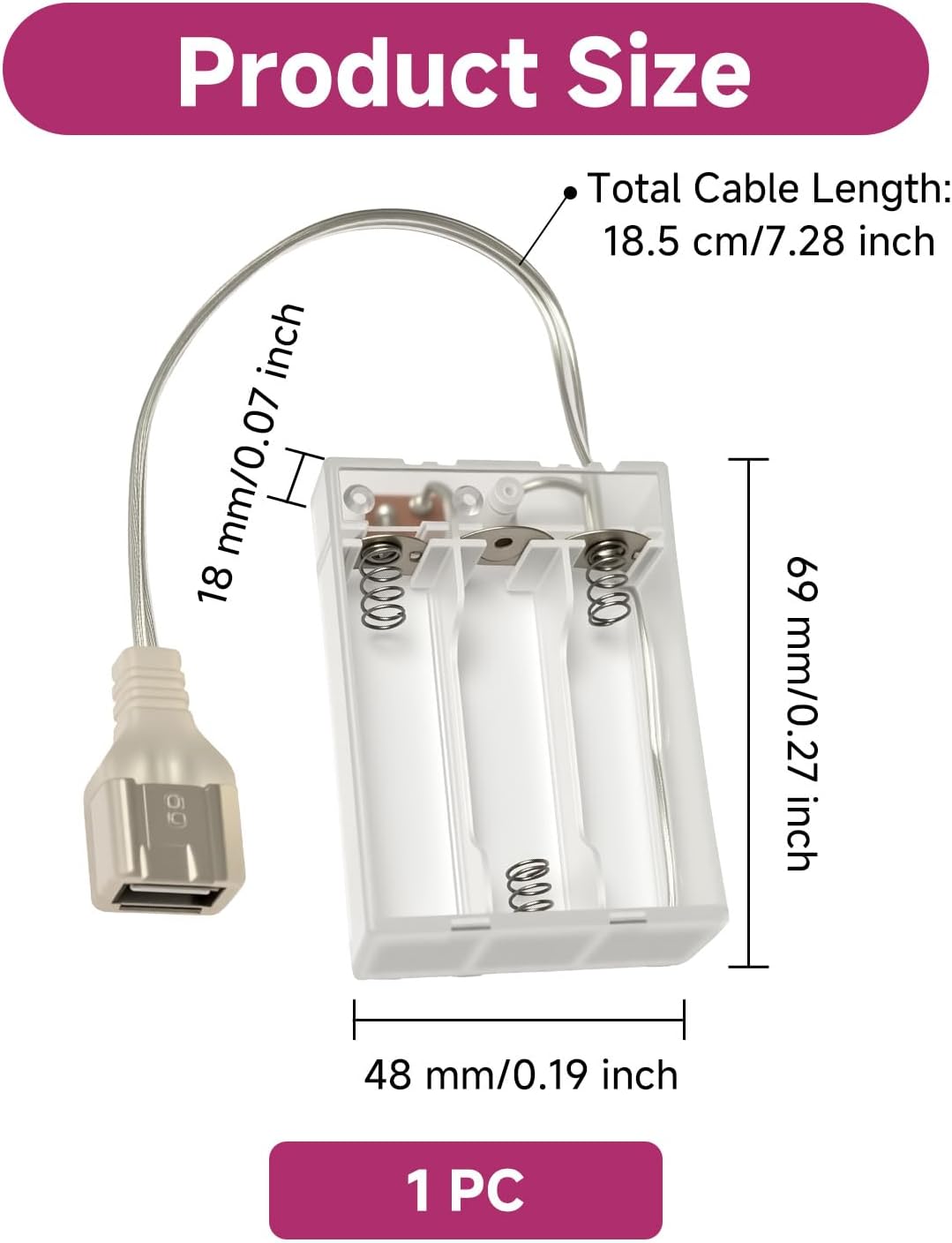 5V 3AA Battery Pack for LED Neon Signs with USB External Interface, Output USB Battery Pack for LED Lights, Suitable for Neon Signs, LED Strip, Fairy String, and Curtain Lights