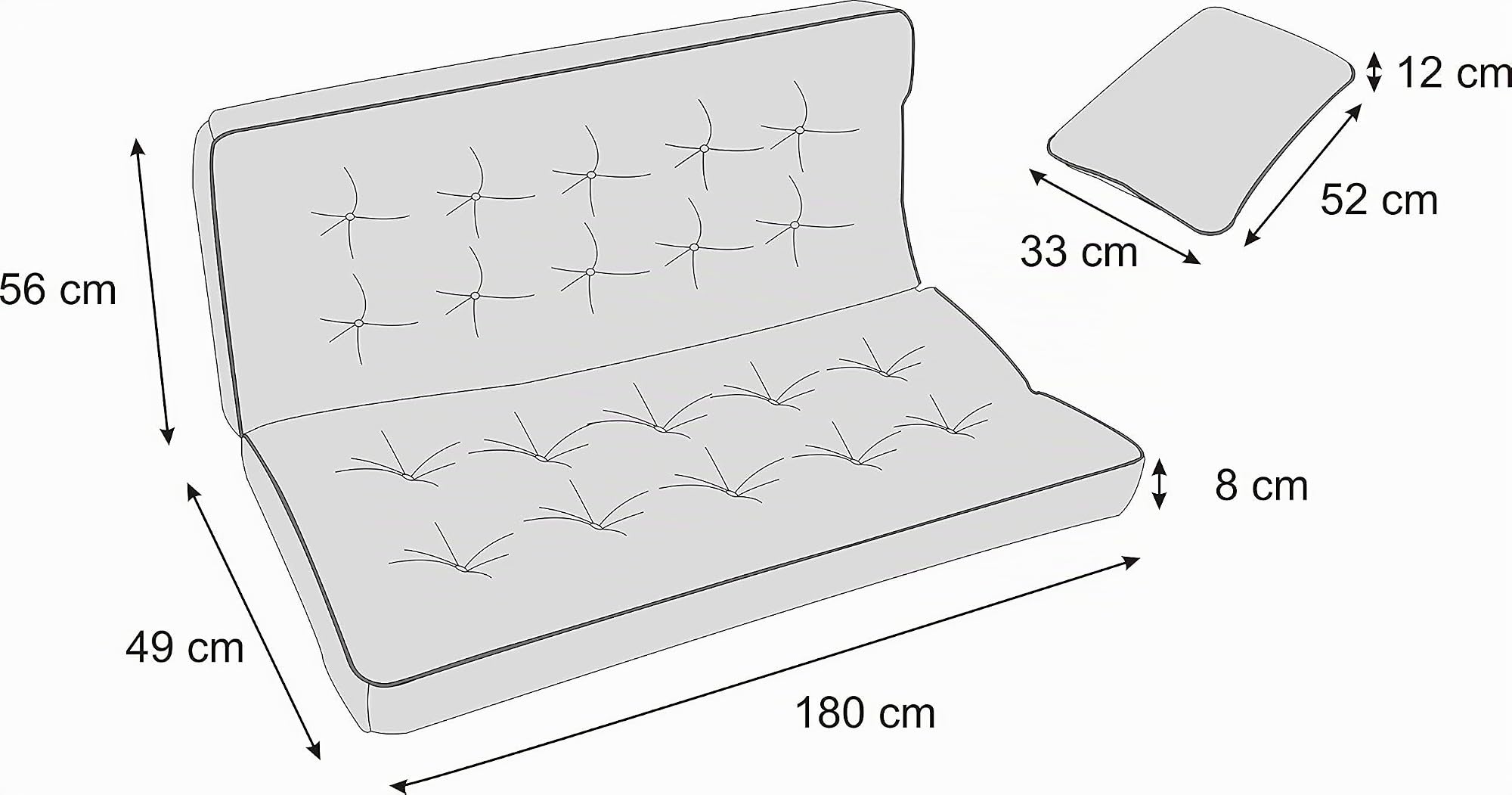 Sitzkissen Bankkissen Bankauflage für Gartenbank Schaukelkissen Bodenkissen Kissen für Hollywoodschaukel Outdoor und Indoor -180 cm - Beige