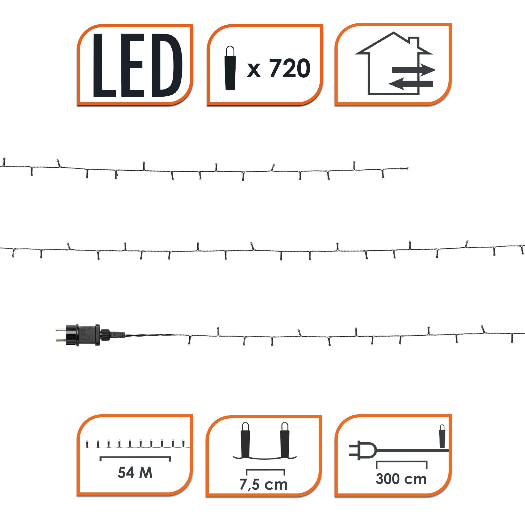Catena luminosa LED, Fili Luminosi, Colore Bianco Caldo, per Interno ed Esterno 54 m - 720 LED