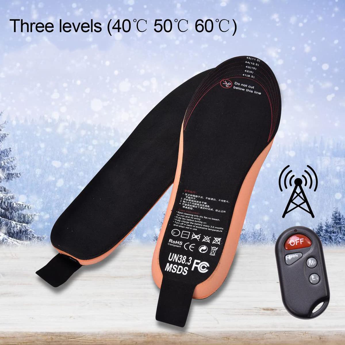 Plantillas Calefactables, 3 Velocidades Plantilla Térmica Recargable con Remoto Control, Unisex Cortable Talla Plantillas Cálidas con Cable Usb, Calentadores de Pies para Invierno Esquí P(Size:Grande)
