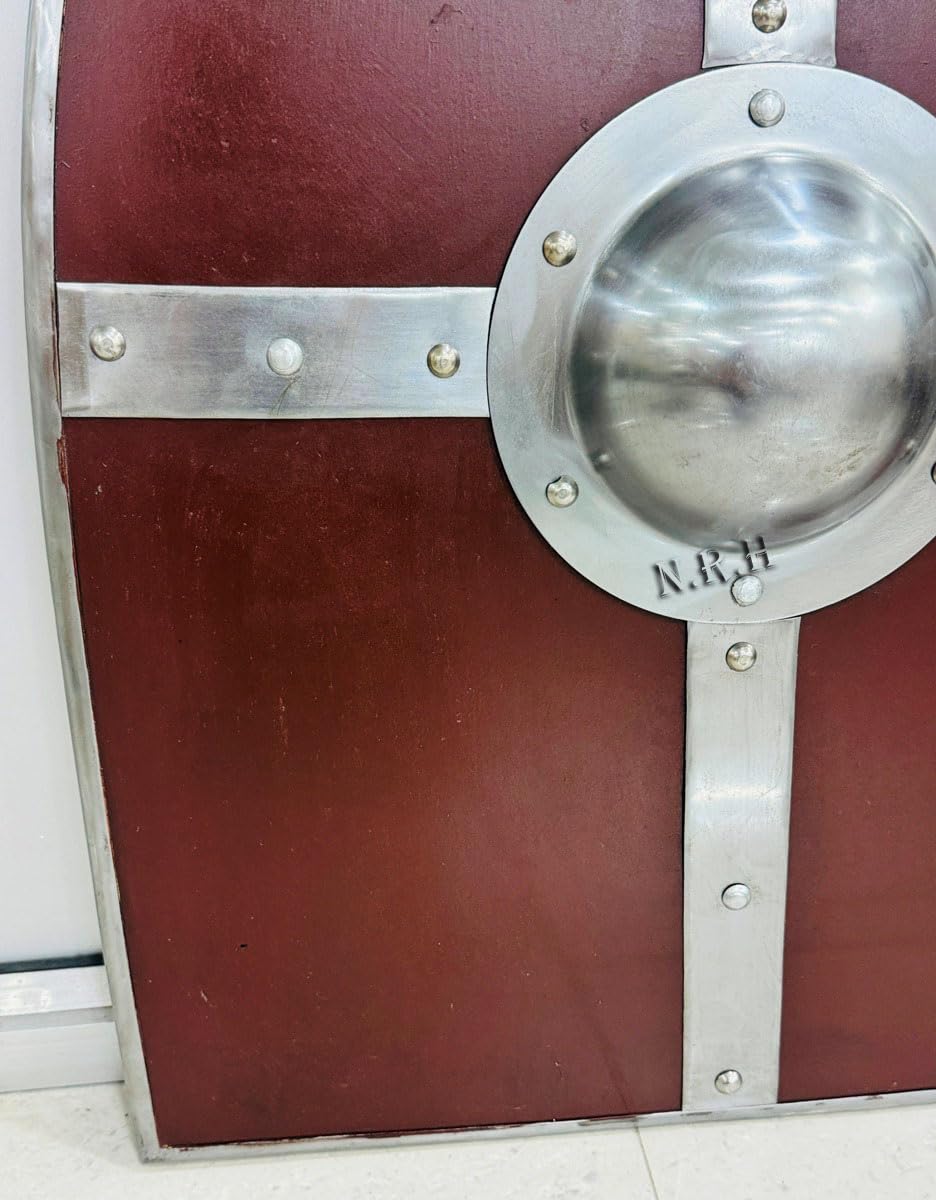 Nautical Replica Hub Hand-Forged Gothic Layered Steel Cross Shield Medieval Battle Armor Wooden Rustic Vintage Home Decor Gifts