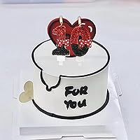 Vista 5 de Vela de cumpleaños número 3, velas de número de lentejuelas rojas y negras con lazo rojo 3rd Glitter Cake Candles