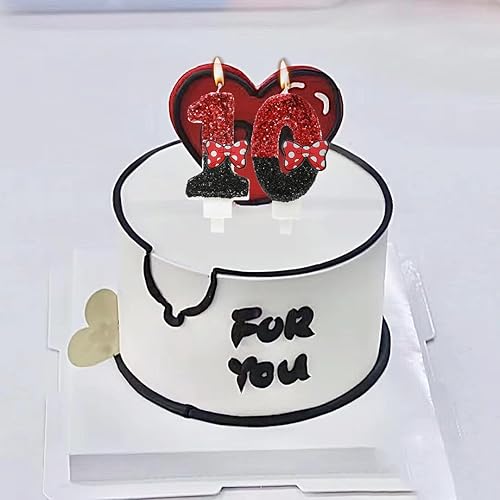 Miniatura 5 de Vela de cumpleaños número 3, velas de número de lentejuelas rojas y negras con lazo rojo 3rd Glitter Cake Candles