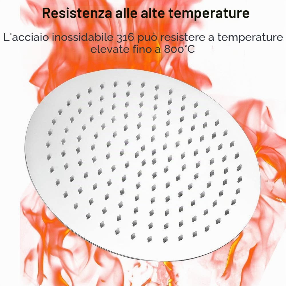 Doccia anticalcare in acciaio inox 316 soffione doccia rotondo ultra sottile alta pressione testa doccia regolabile a pioggia per il bagno, 12 pollici