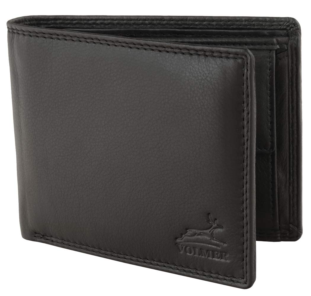 Fa.Volmer#VO19 Men's Leather Wallet with RFID Protection Genuine Leather Wallet Black