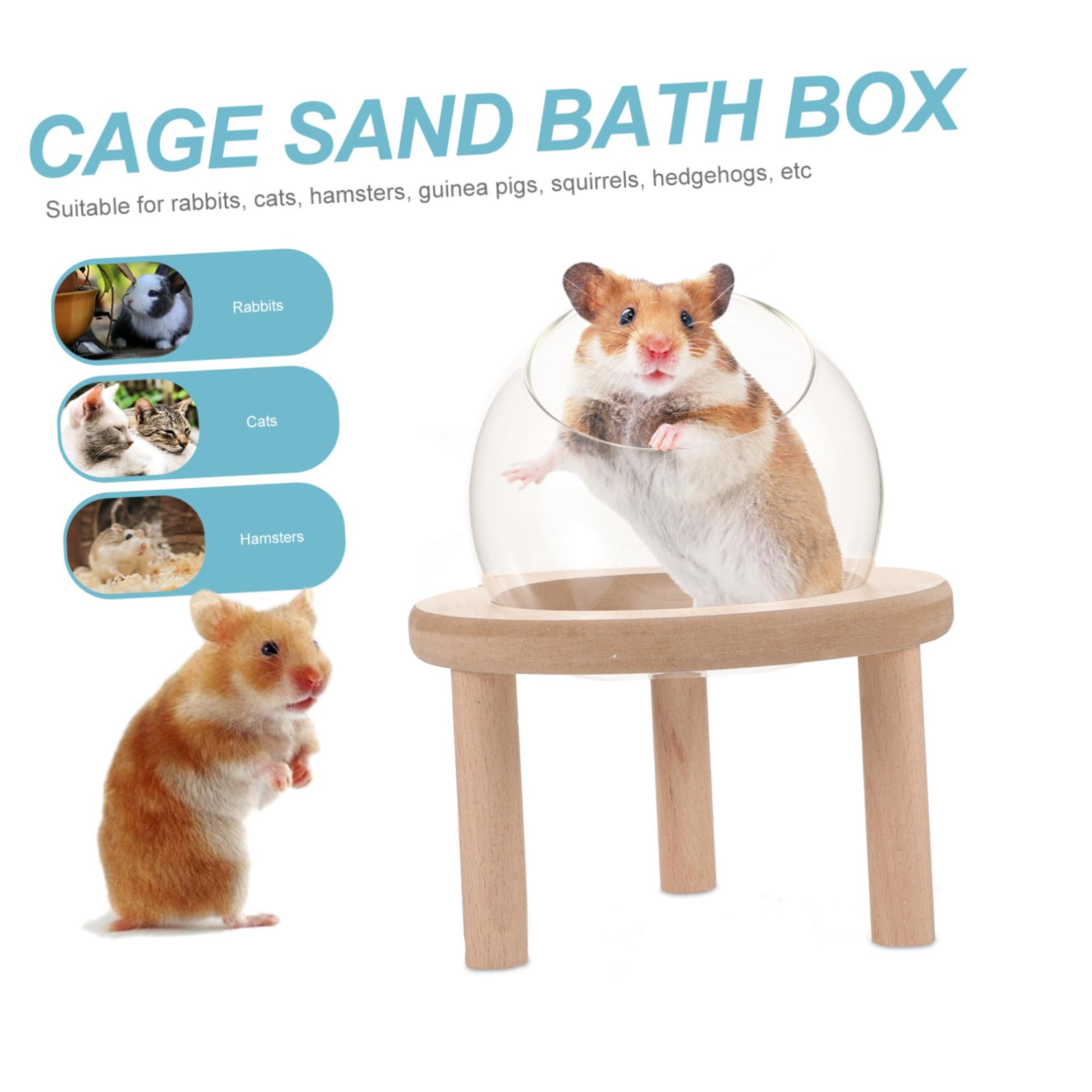 TOYANDONA Transparente Kleine Hamsterbadewanne aus Glas und Holz Sicheres Sandbad für Hamster und Meerschweinchen im Heimgebrauch