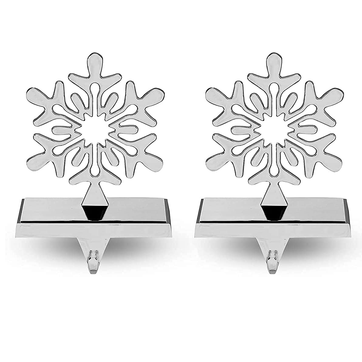 Hoolaroo Silver Stocking Holder Snowflake Stocking Hangers for Fireplace Weighted Chrome Hook Metal Decoration Dog Kids Snowflake Reindeer Stag Ornament Set 2 Pack