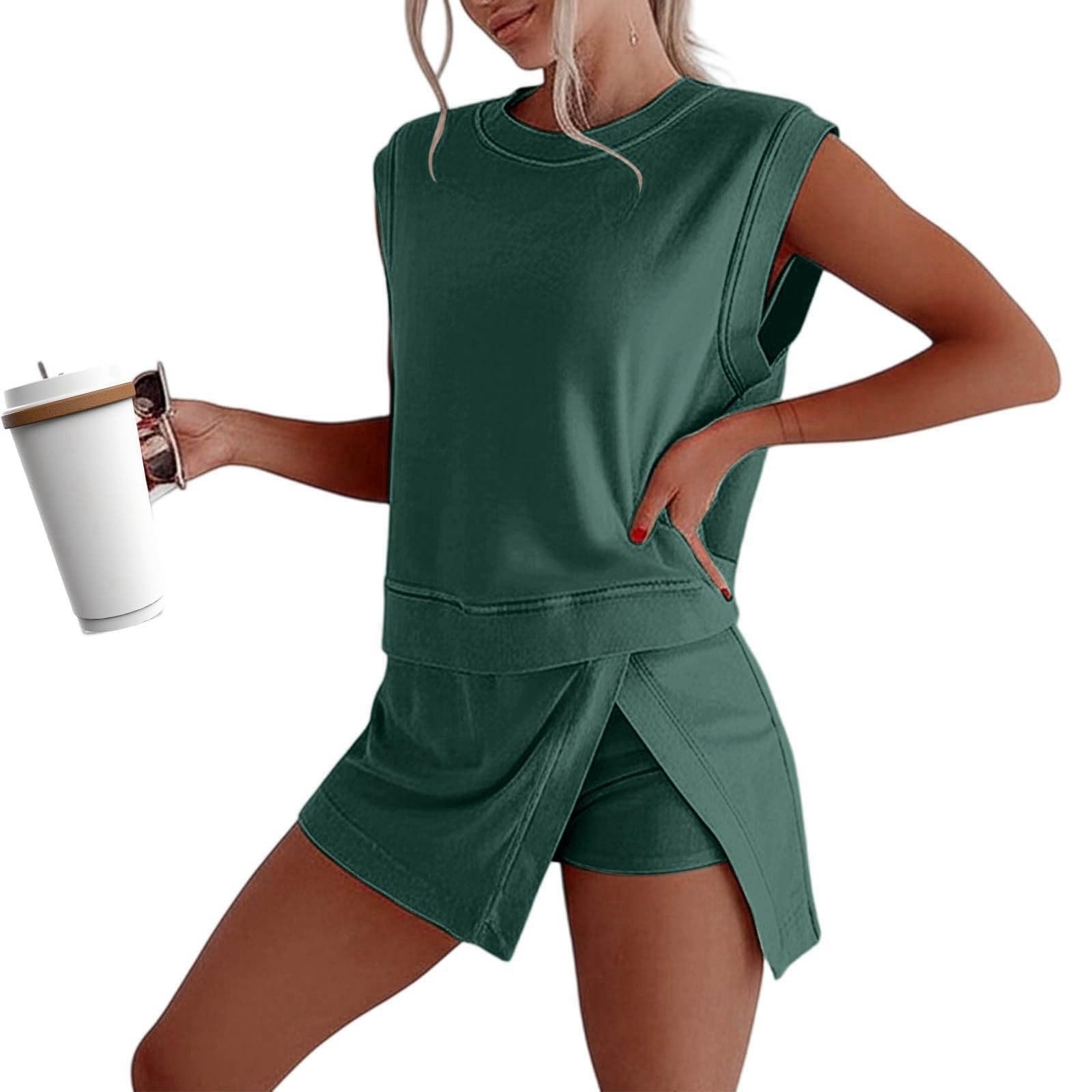 Ensemble de jupe-short 2 pièces en coton pour femme, tenue de voyage décontractée, débardeur en coton, jupe-short fendue assortie