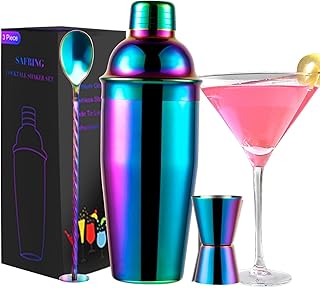 24oz Cocktail Shaker Bar Set, Martini Shaker with Built-in Strainer, Mea...