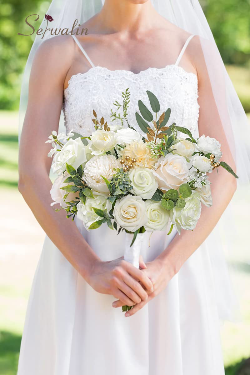 Serwalin Artificial White Flowers - Fake Wedding Bouquets & Centerpieces for Bridal Showers & Parties, White Secret Garden, norm - Image 4