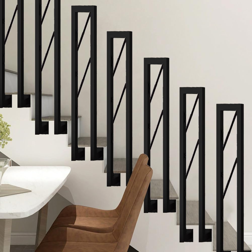 Garde-corps d'escalier en forme de U – Rampe industrielle en fer forgé, barre de support antidérapante montée au sol pour porche, loft et couloir, design noir 55 cm