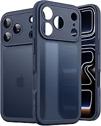 JETech Capa Matte para iPhone 17 Pro 6,3 Polegadas, Proteção Contra Quedas de Nível Militar À Prova de Choque, Proteção Completa da Lente da Câmera, Case Traseira Translúcida Fosca (Azul Escuro)