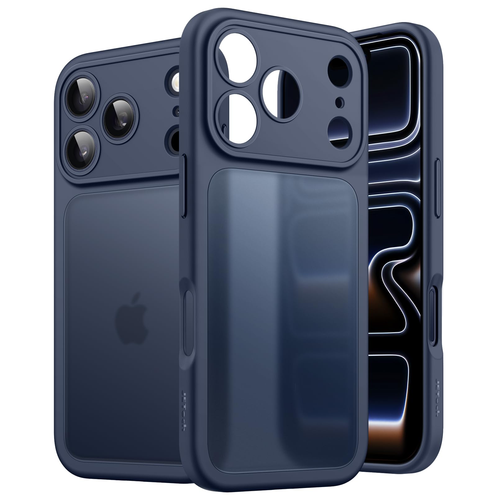 JETech Matte Case voor iPhone 17 Pro 6,3-Inch, Schokbestendig Militair Cijferdaling Bescherming, Volledige Cameralensbescherming, Berijpt Doorschijnende Achterkant Hoesje Cover (Donkerblauw)