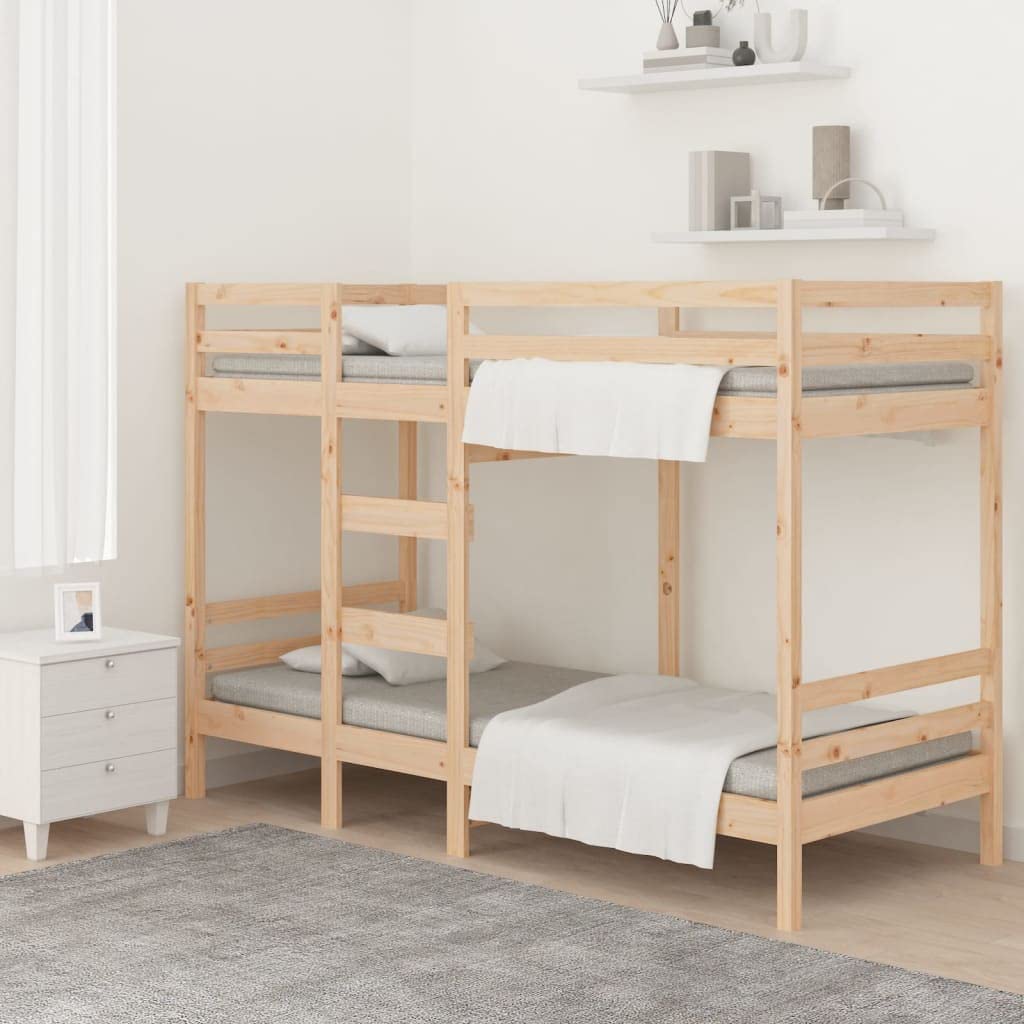 Litera de madera maciza de pino de 90 x 200 cm, diseño que ahorra espacio, barandillas seguras, marco de cama de color natural para habitaciones de niños y jóvenes, muebles duraderos