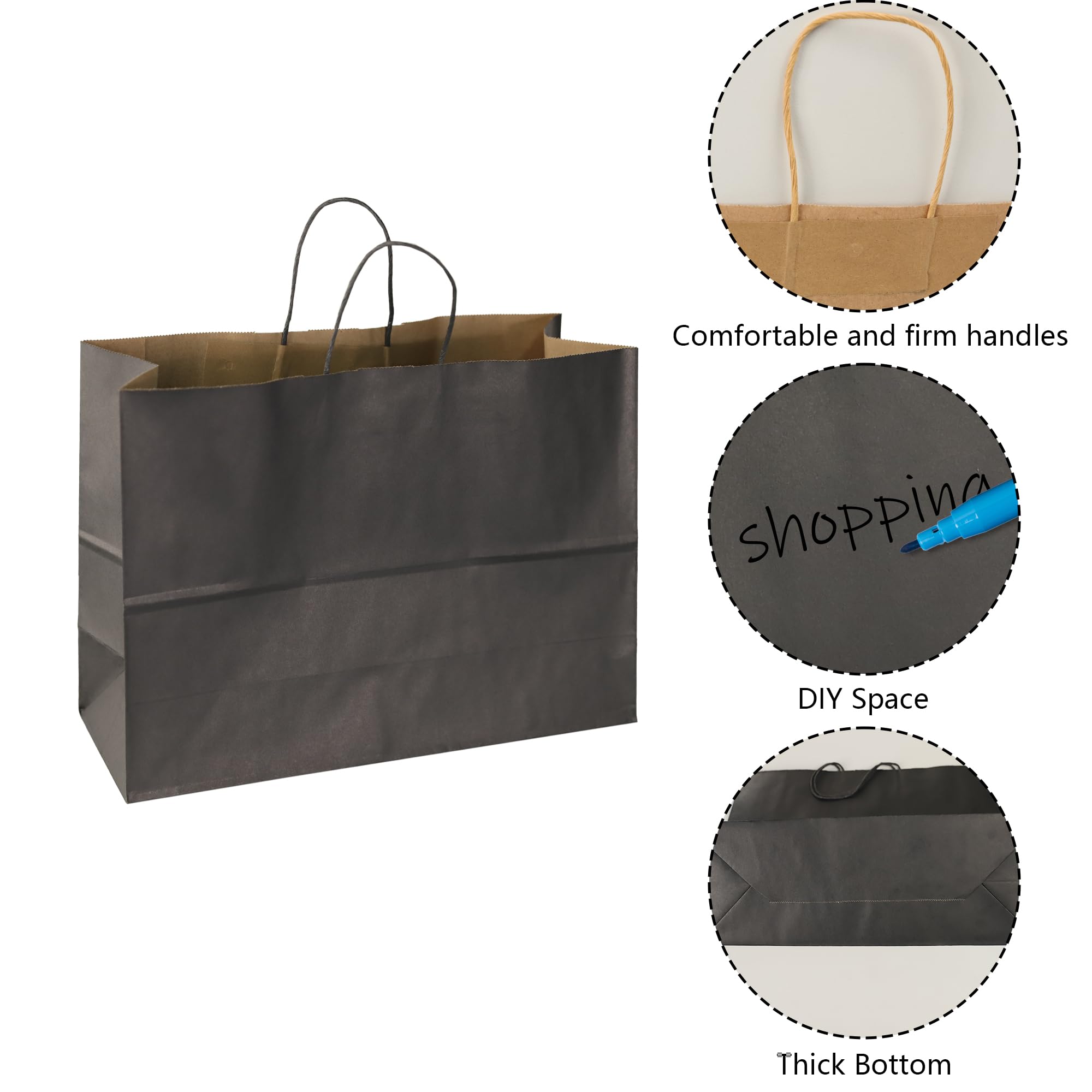 BagDream Lot De 50 Grands Sacs Cadeaux En Papier Marron Avec