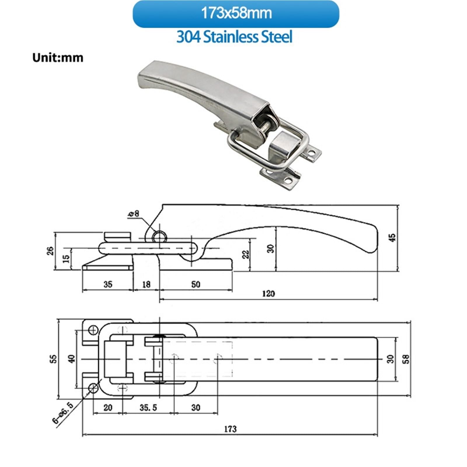 Telaio in cassa di legno Scatola ad angolo retto Attrezzatura industriale Serratura for porta dell'armadio Fibbia in acciaio inossidabile 304 1 pz(173x58mm)