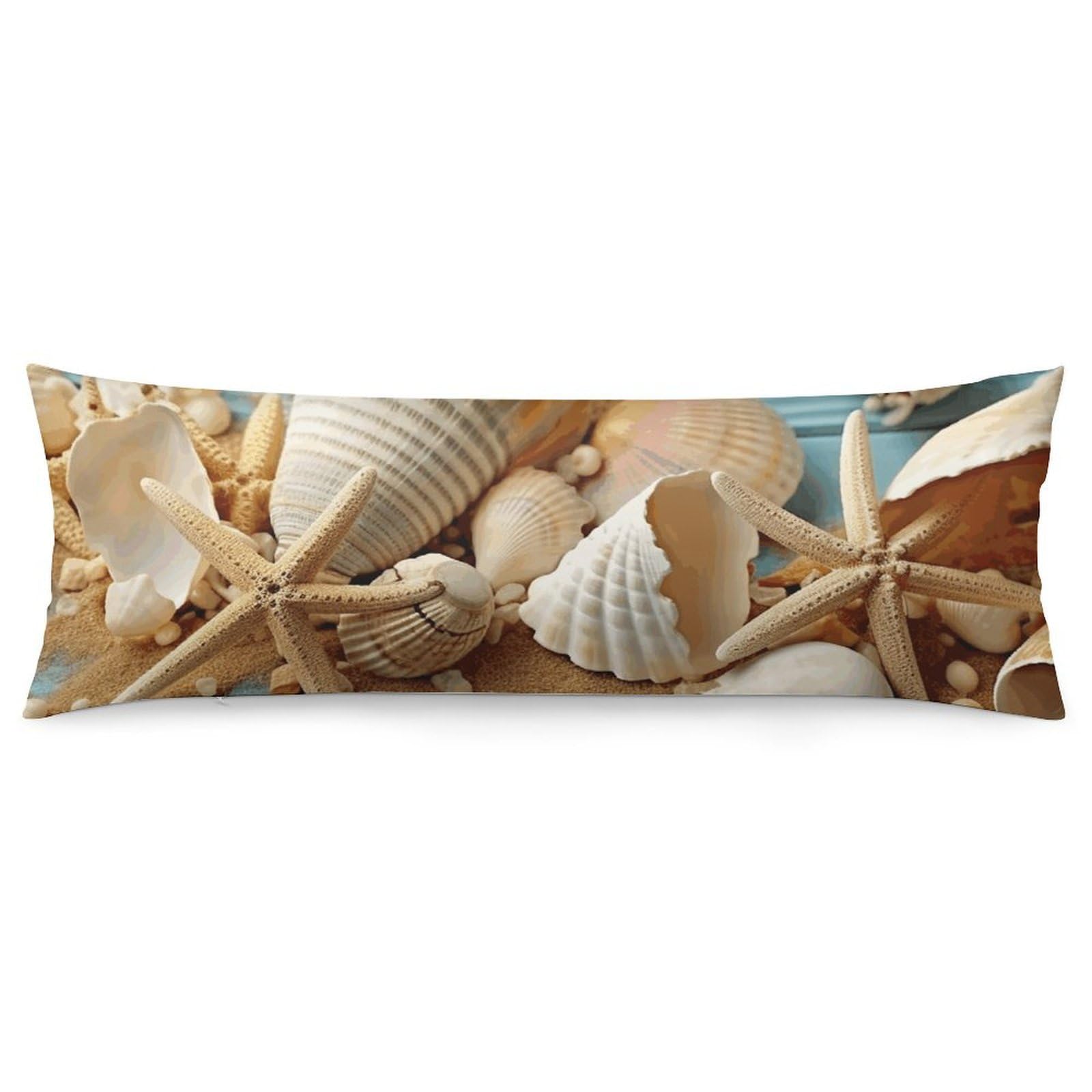 2 Pack Pillow Cases for Hair and Skin, Soft Breathable Pillow Case Covers with Hidden Zipper, Beach Theme Seashells Pillowcase 20"x54" Pillow Covers for Sleeping Gift