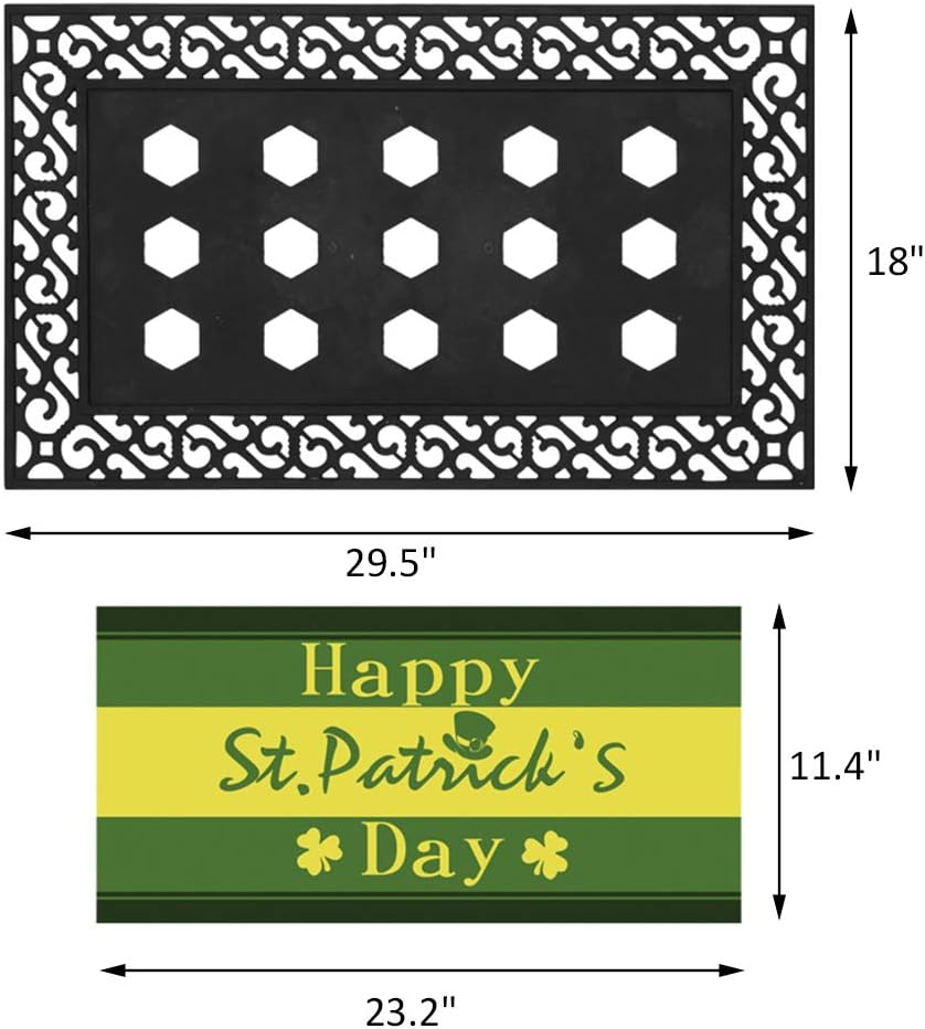 Happy St. Patrick's Day Door Mat Inserts with Tray Indoor Outdoor Entryway Door Mat for Patio Front Door Mat Inside Easy Clean Low Profile