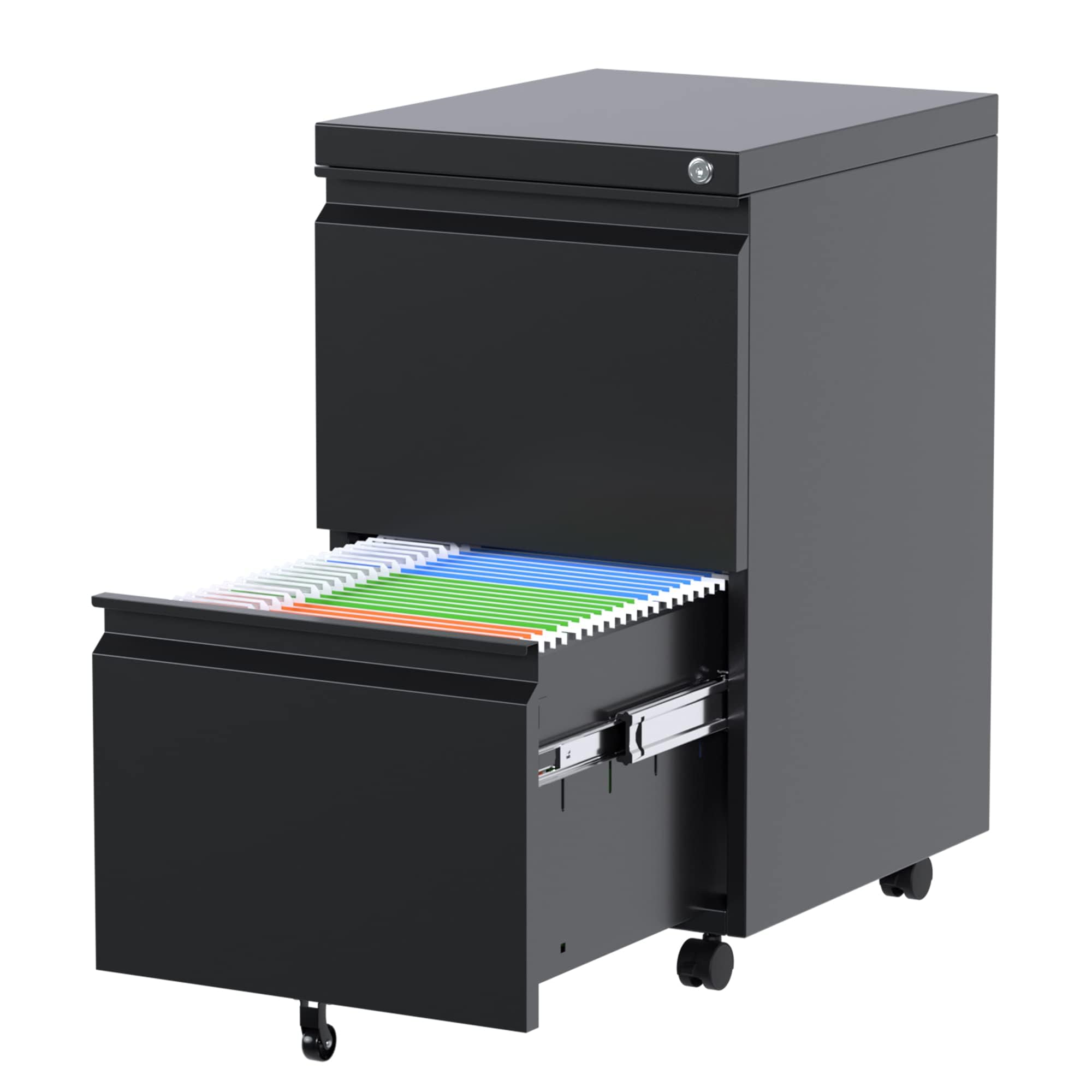 Aobabo 2 Drawer File Cabinet, Lockable Metal Filing Cabinet with Wheels for Home Office, Legal/Letter Size, Fully Assembled Except Wheels, Black