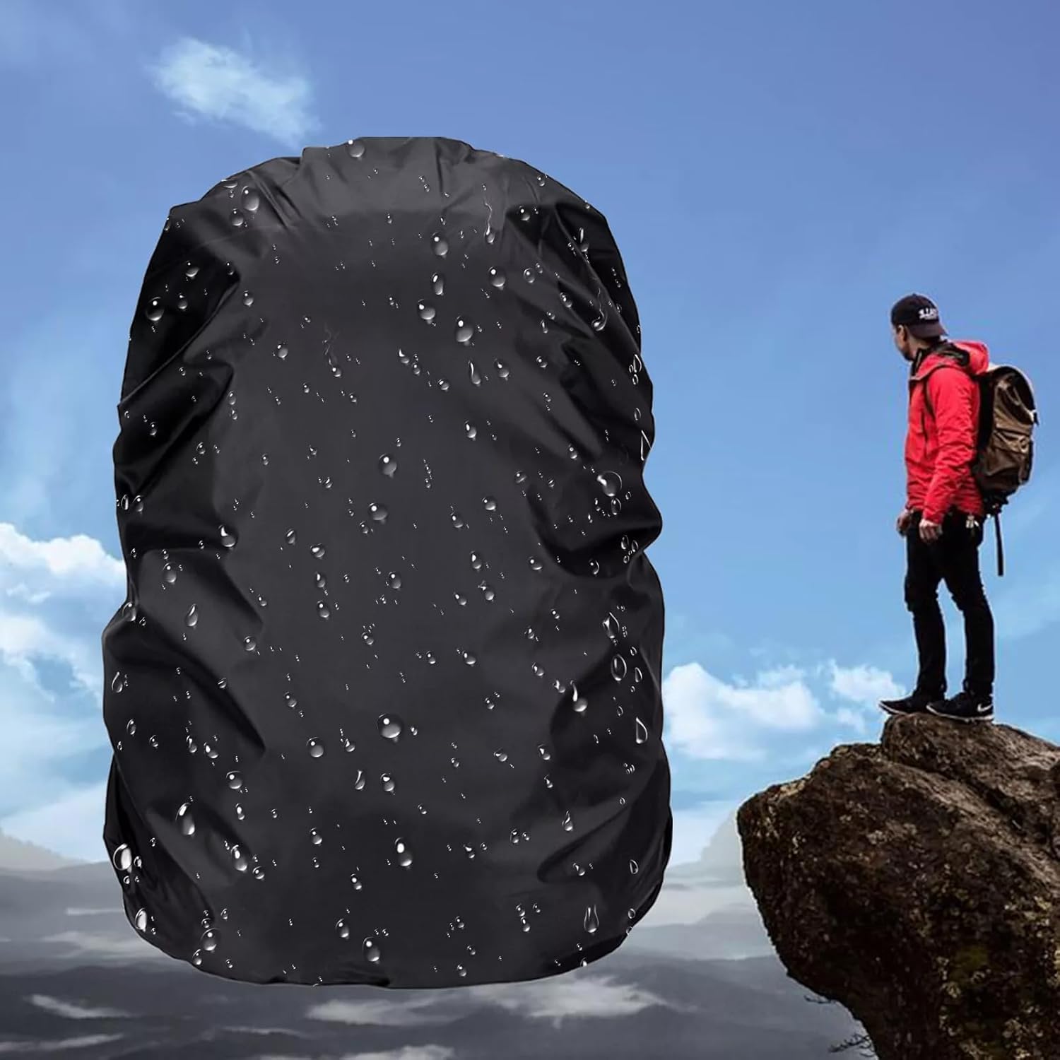 30L to 60L Nylon 100% Rain & Dust Proof Protector for Standard Back Pack, Rain Cover for Bags with Storage Pouch,Seasonal Rain Cover for School Bags, Specially Trekking & Camping(Black)-image-29