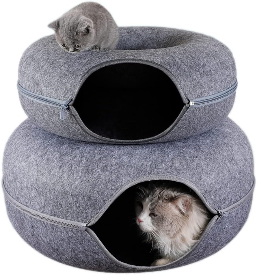 Donut Cat House Pet Cat Tunnel Interactive Game Toy Cat Bed Dual-use Indoor Toy Kitten Sports Equipment Cat Training Toy Cat House (L,Gray)