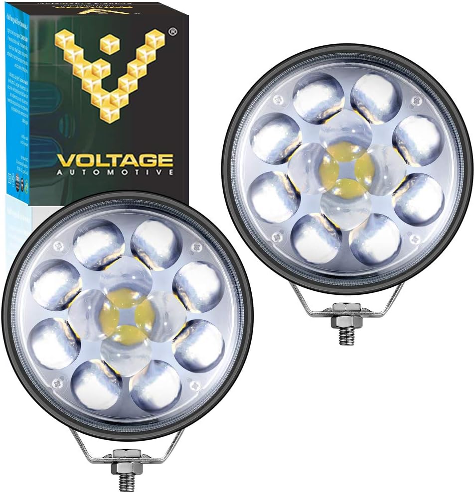 Voltage Automotive 5" Inch Round LED High Low Beam Fog Driving Light Spot Work Light Pods for Off Road Truck 4x4 Jeep SUV ATV Tractor Boat Golf Cart 8000K Bright White 36W (2 pcs)