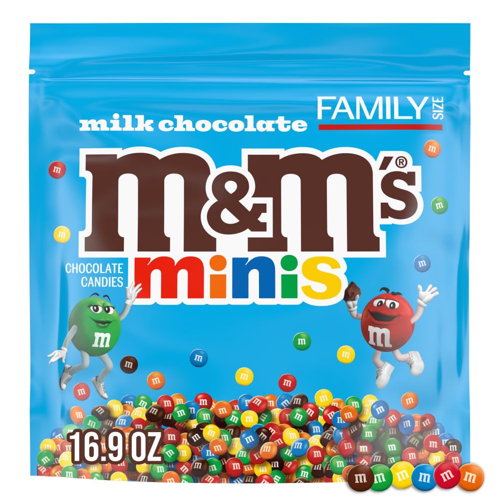 M&M'S MINIS Milk Chocolate Candy Assortment, Family Size, 16.9 oz Resealable Bulk Chocolate Candy Bag
