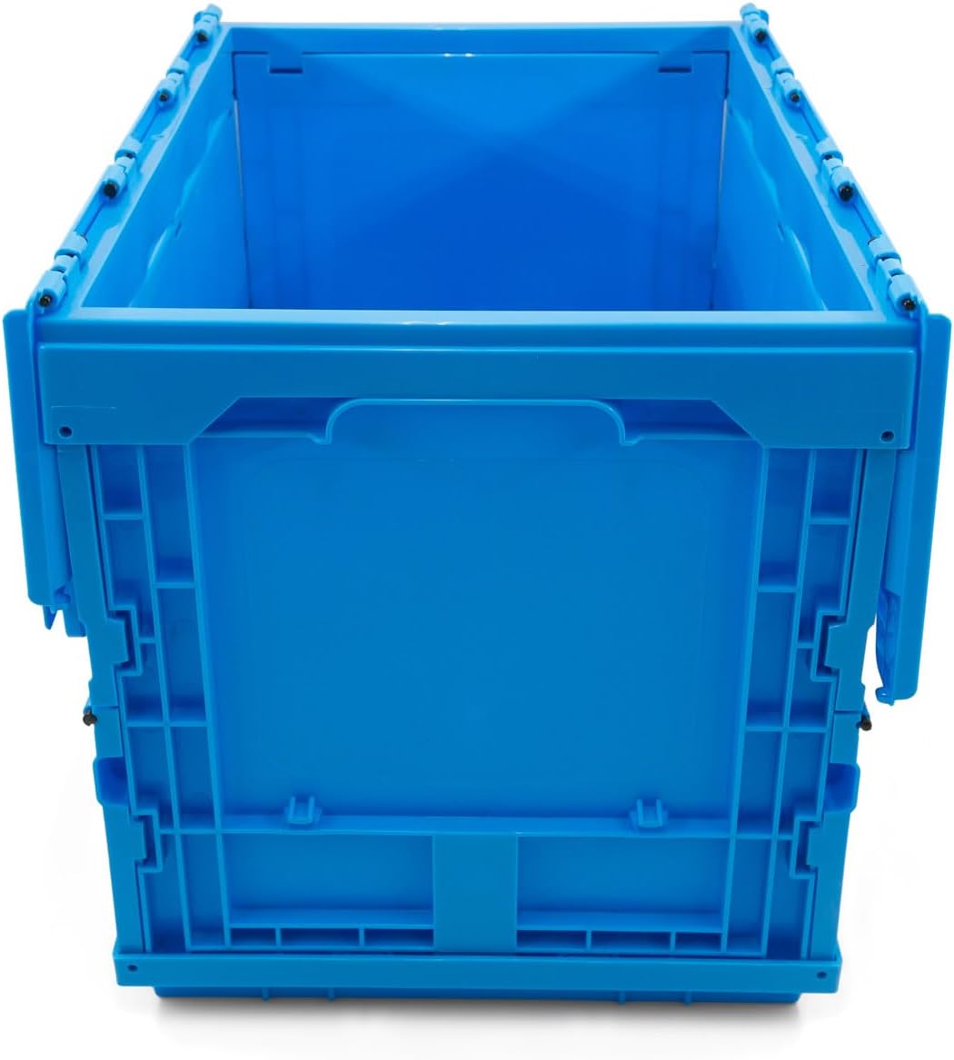 Collapsible 35 Liter Heavy Duty Storage Bin / Foldable & Stackable Utility Crate With Attached lockable Lid (2 PACK)
