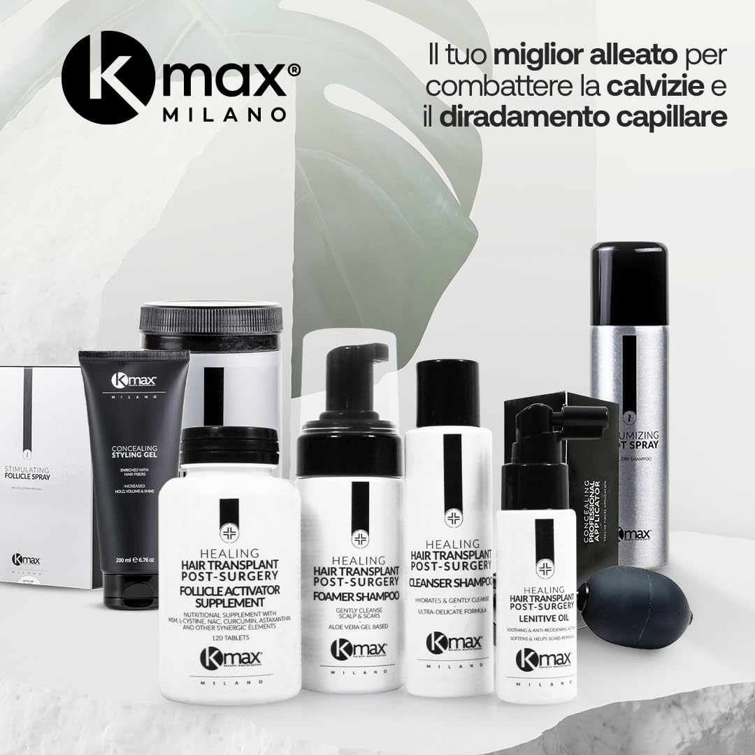 Kmax Healing Hair Transplant Post Surgery Kit - Shampoo Post Trapianto Capelli, Schiuma Dopo Trapianto capello, Olio Idratante Integratore