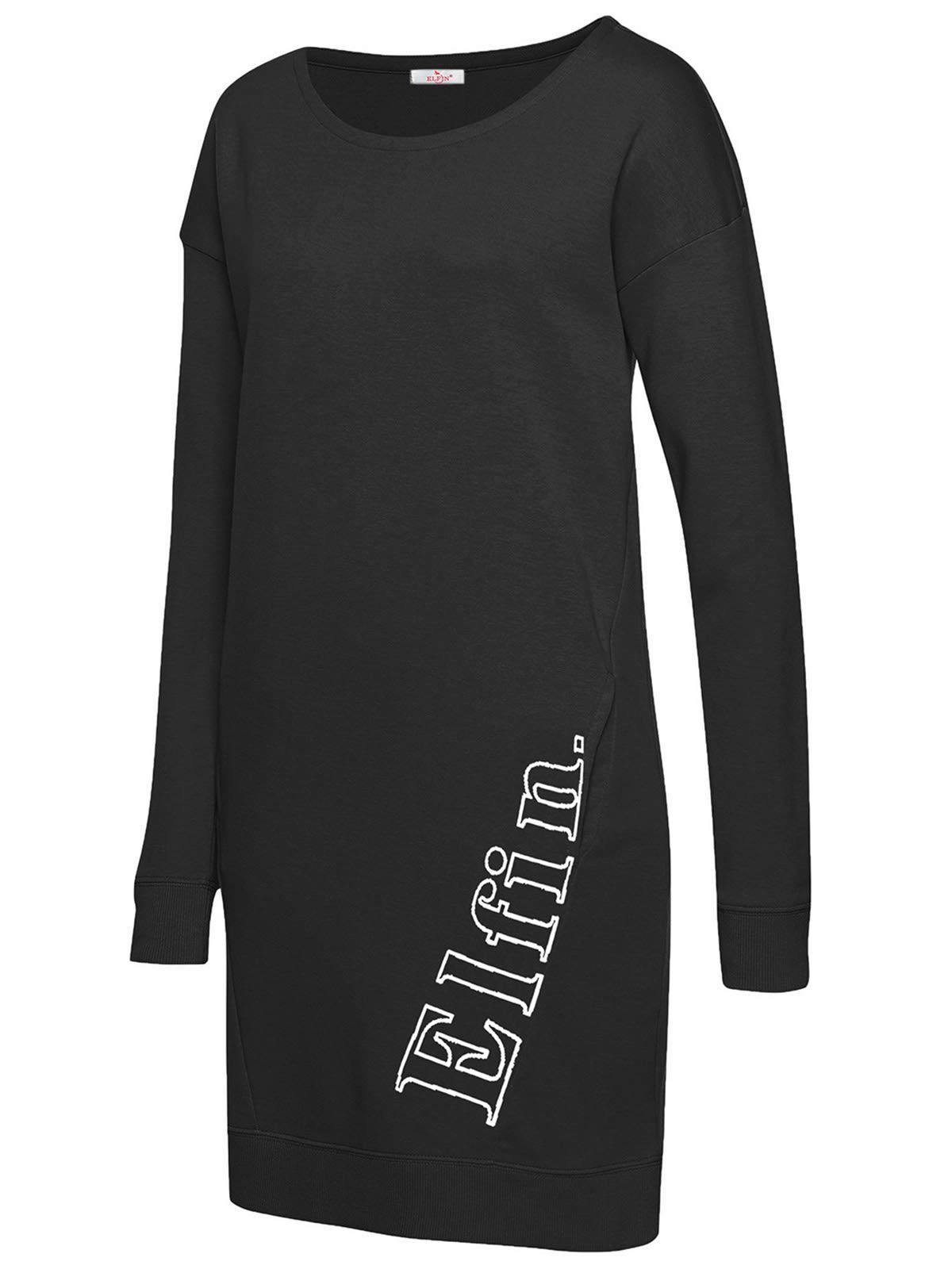 ELFIN Damen Sweatkleid Langarm Kleider Sweatshirt Dress Lässig Sportliche Longshirt Tops Minikleider mit Logodruck Herbst