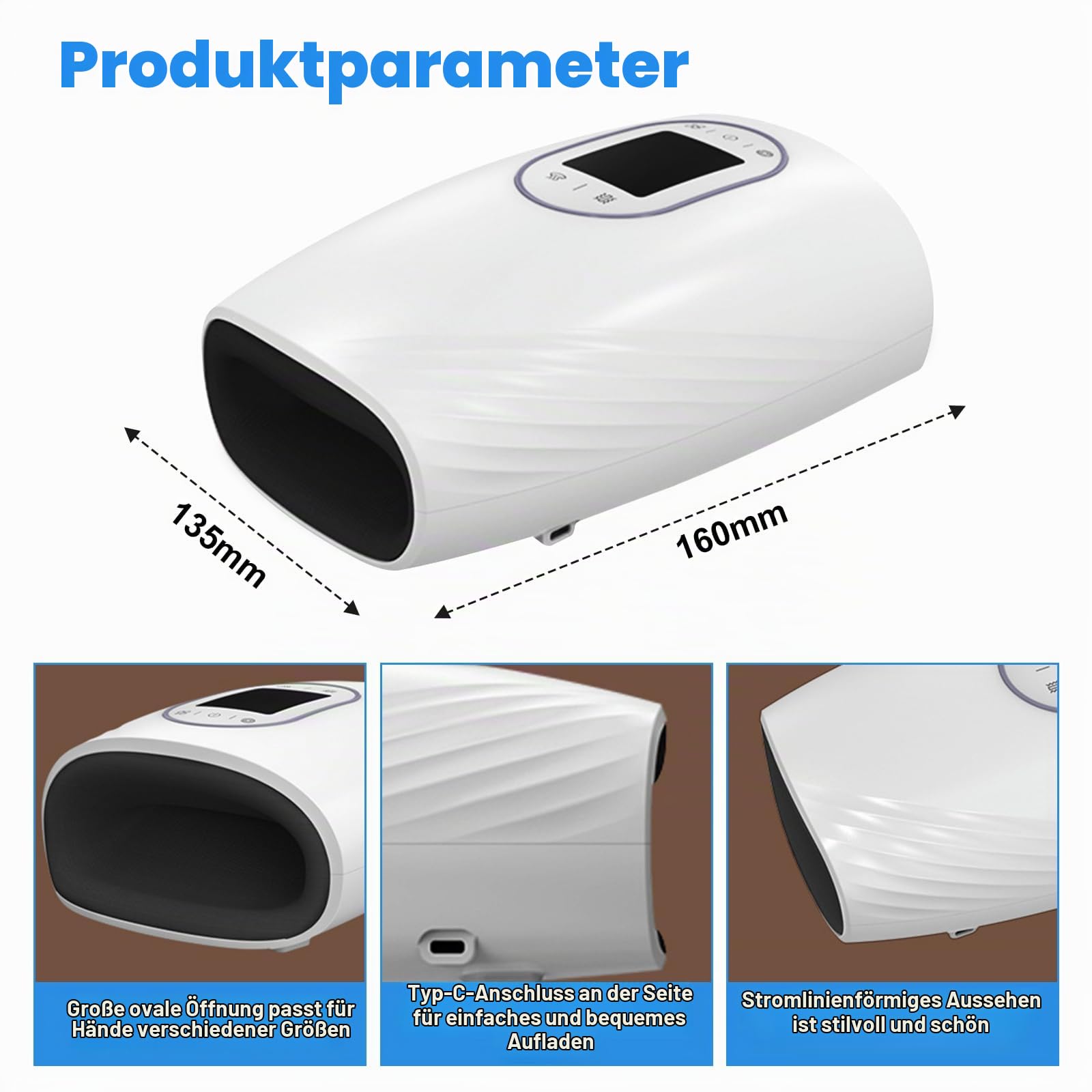 Cordless Handmassagegerät,Elektrisches Handmassagegerät, wiederaufladbares hand massagegerät mit Heizung Kompression, Ideal zur Linderung von Handermüdung,geeignet als Geschenk für Männer und Frauen