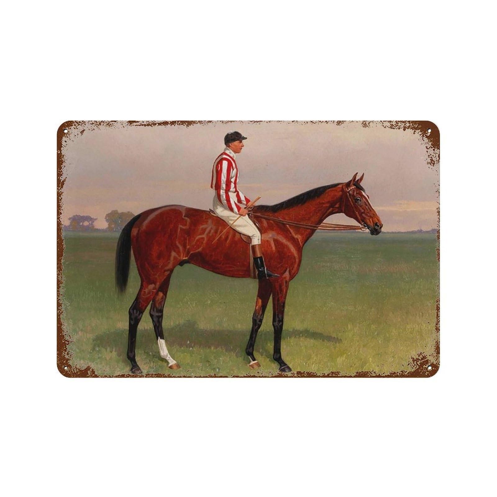 xiaoxiaoshen Vintage Jockey Riding Horse Portrait Kentucky Derby Nursery Equestrian Wall Decor Art Metal Tin Poster Modern Home Decor Art Home Bar Shop Decorations Vintage Sign 20x30cm