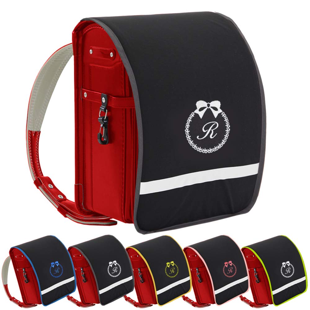 Amazon | ランドセルカバー 女の子 【黒生地 リボン】イニシャル入り