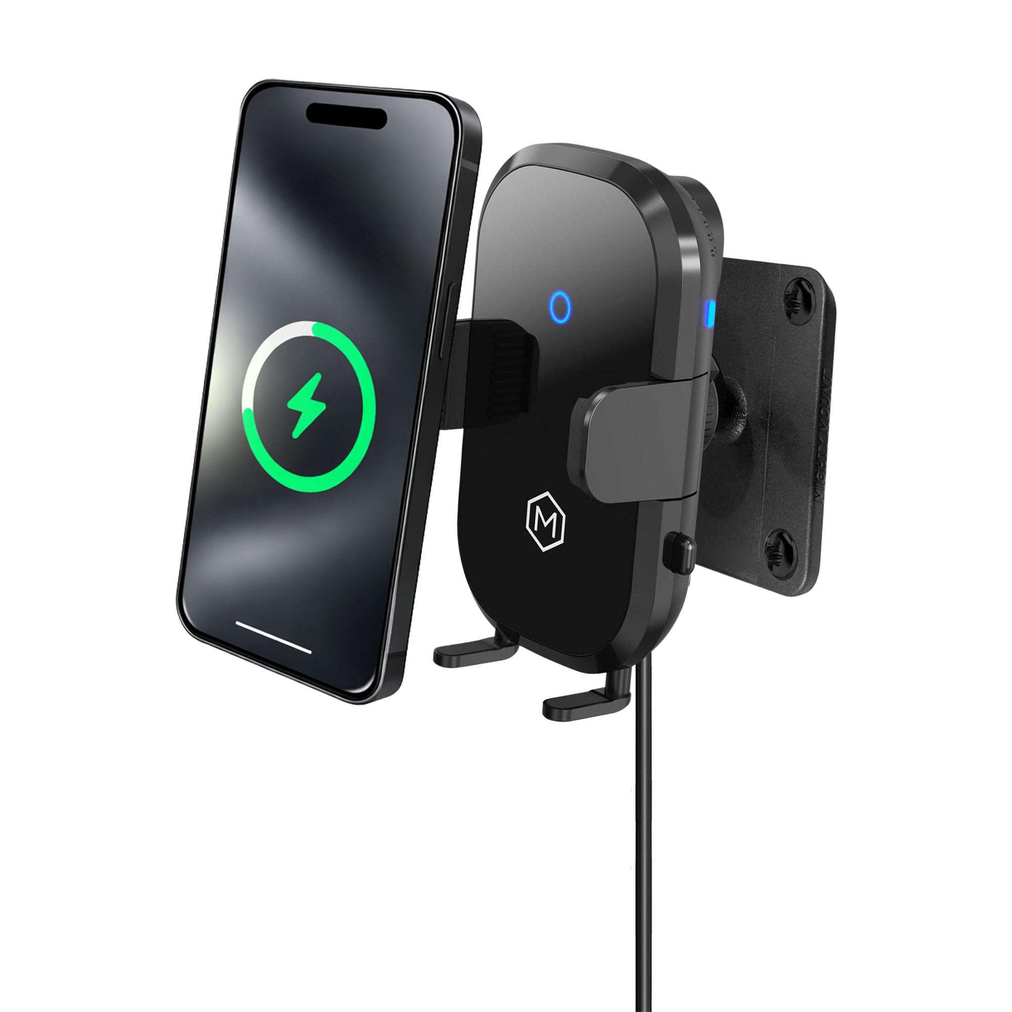 Mighty Mount Wireless Magsafe Car Mount Charger - Magnetic Cell Phone Holder with AMPS Plate Mount - Auto