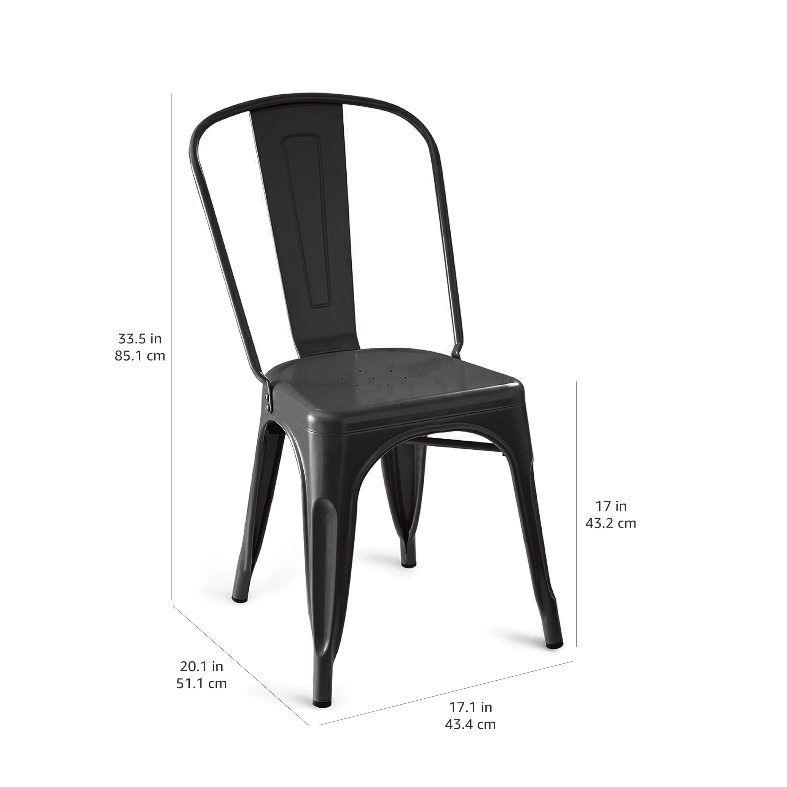 Amazon Basics Lot de 4 chaises de salle à manger empilables en métal, Noir, 51 x 43 x 85 cm