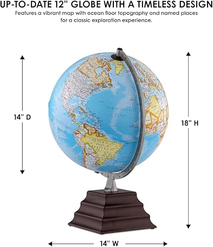 Miniatura 3 de Waypoint Geographic Pacific Plus Globe, globo de mundo de estilo océano azul de 12 pulgadas, globo de referencia actualizado para decoración del