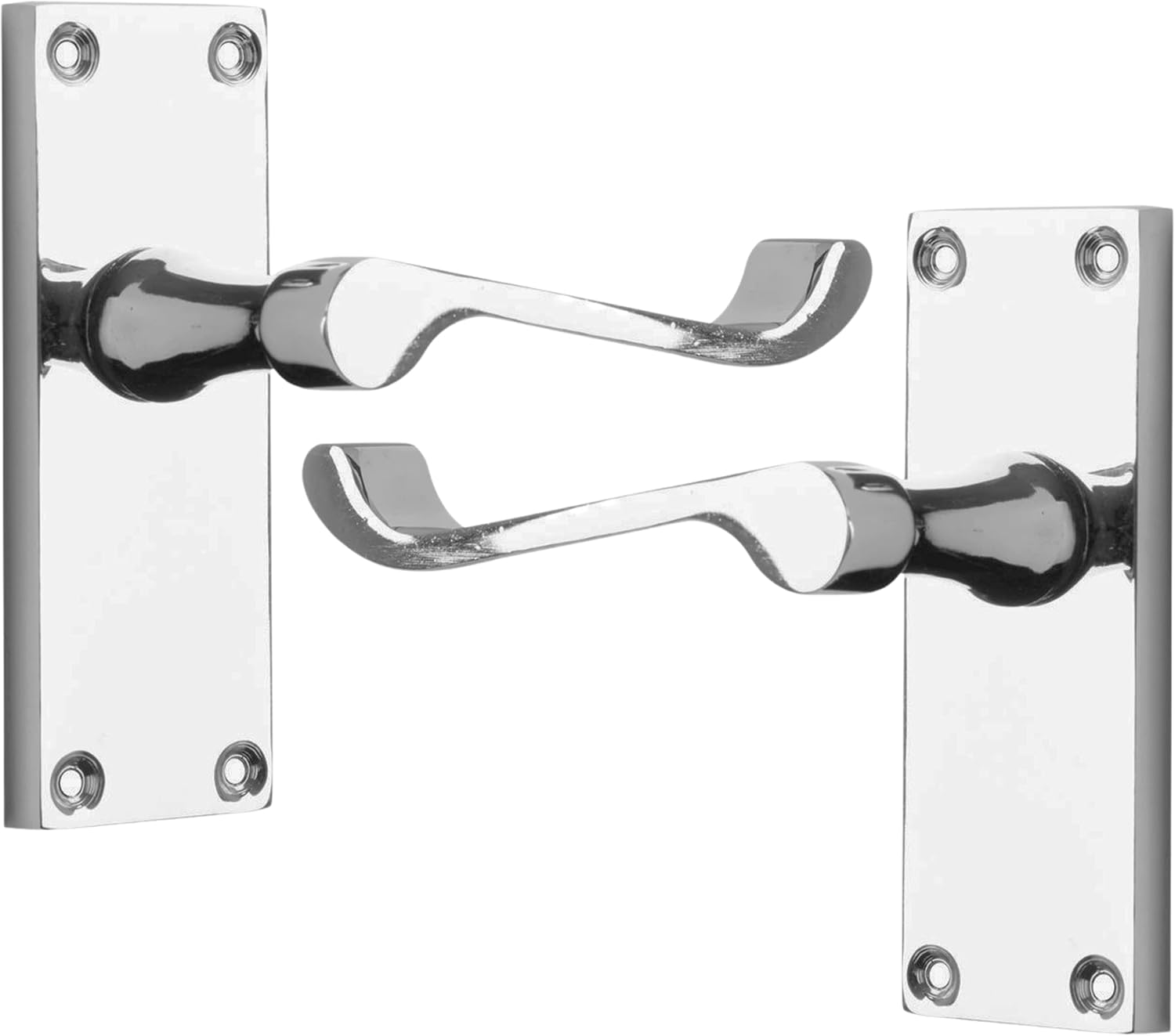 IRONZONE® A Set of Premium Quality Victorian Scroll Lever Latch Door Handles Polished Chrome