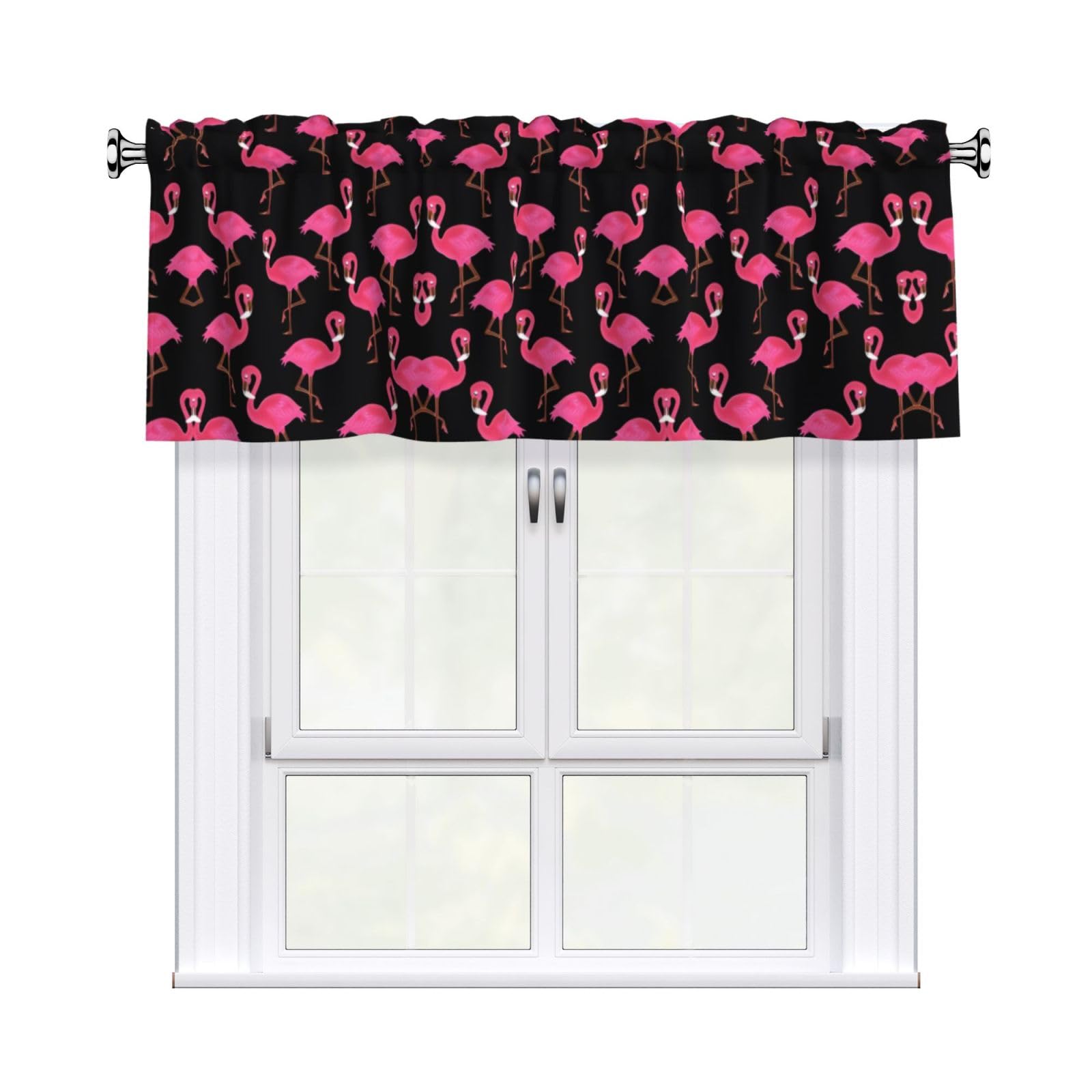 HJFCZH WHJSSF Lovely Pink Flamingos Prints 54x18in Curtain Valance - Peach Skin Polyester Kitchen Cover with Light Filtering Floral & 3" Rod Pocket