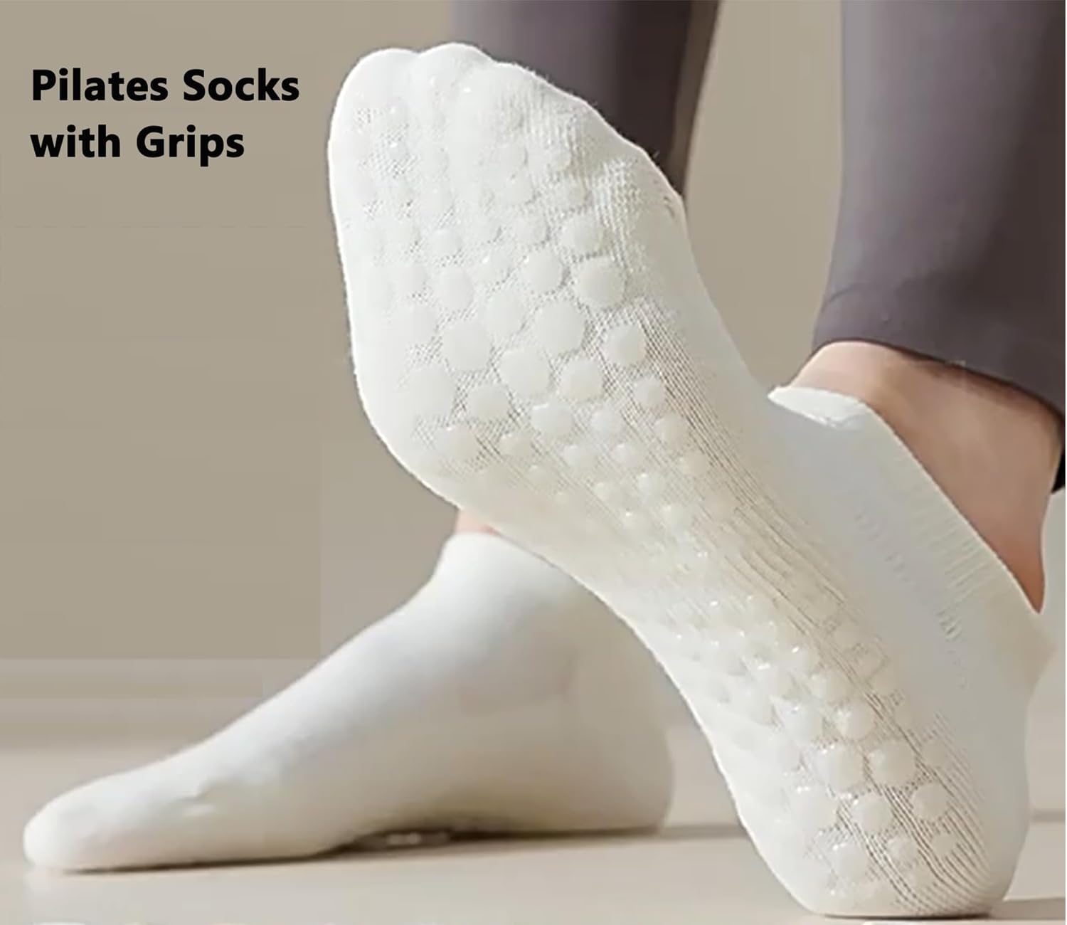 3 Pairs Pilates Socks for Women Silicone Anti Slip Grips Sole Cotton Floor Sock for Training Yoga Dance Workout - Image 2