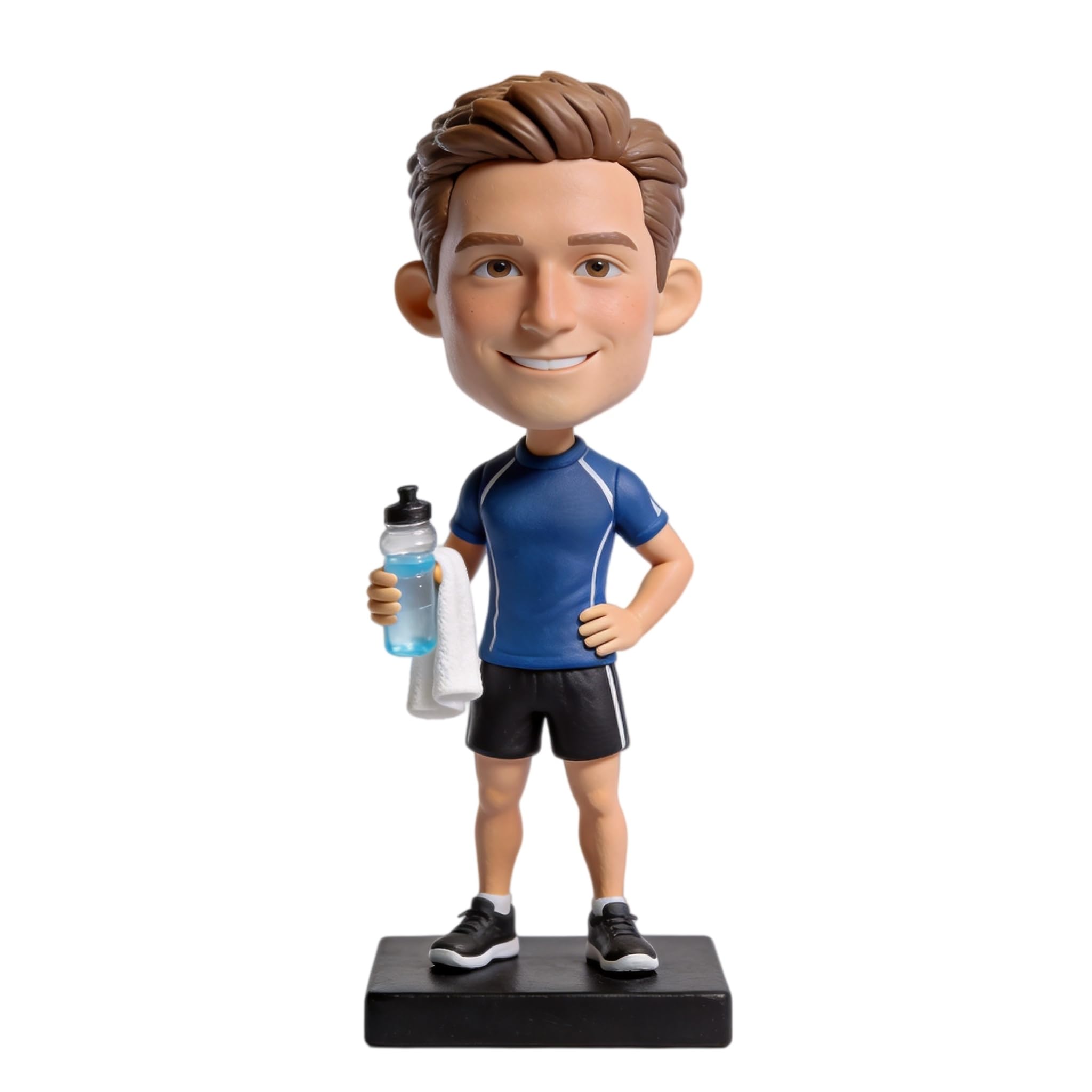 Figurine 3D personnalisée d'après la photo faite à la main en argile polymère avec serviette en bouteille d'eau, statue personnalisée pour anniversaire, retraite, bureau pour hommes