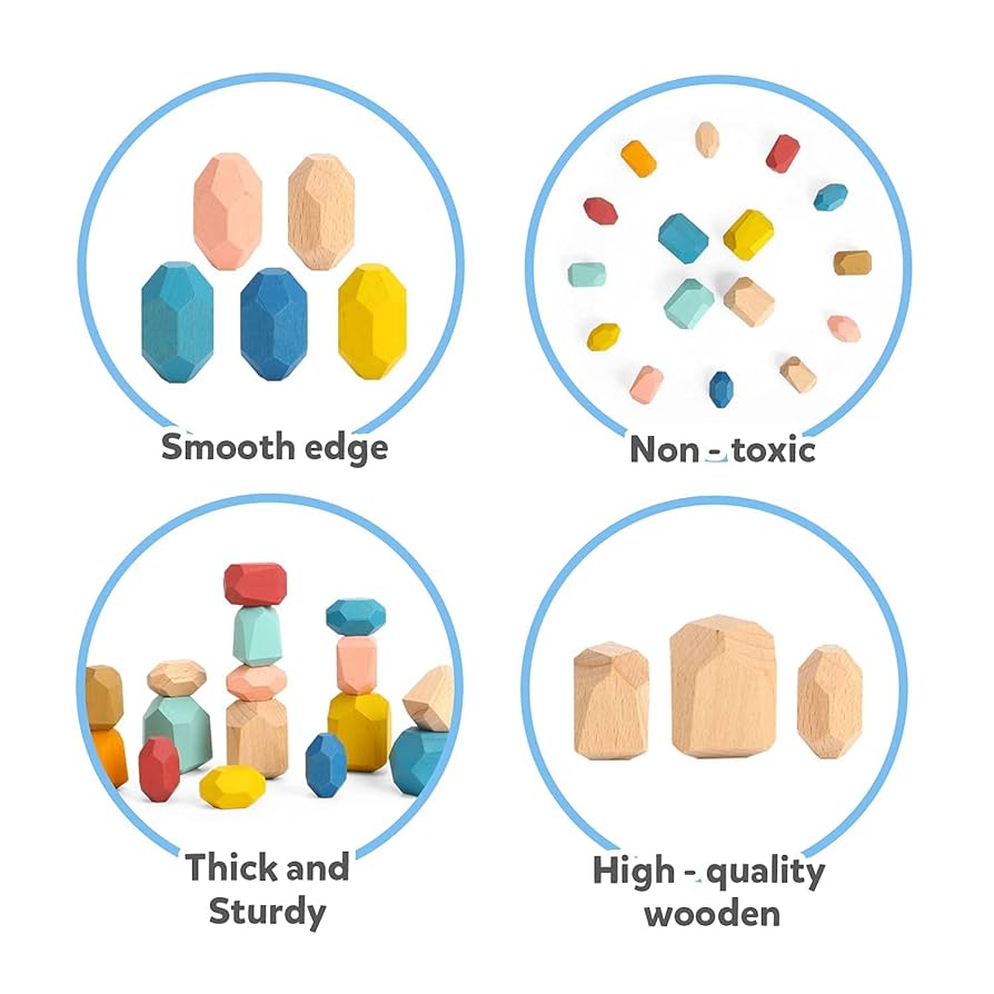 CACAZI 20 Pcs Wooden Balancing Stones, Wooden Stacking Rocks Irregular