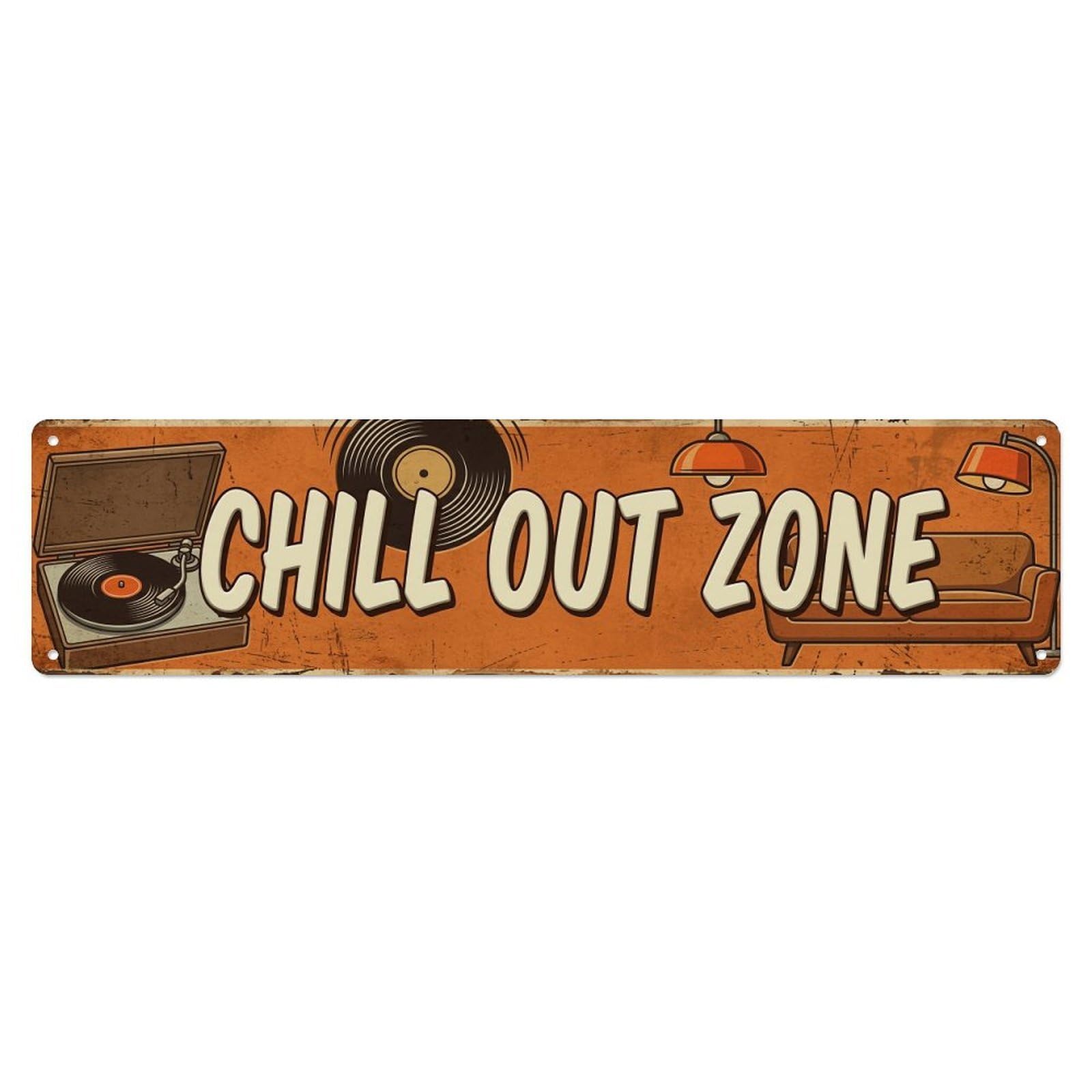 Chill Out Zone Worn Basement Vintage Metal Tin Sign Wall Decor for Cafe, Club, Garden Metal Poster 4x16Inch