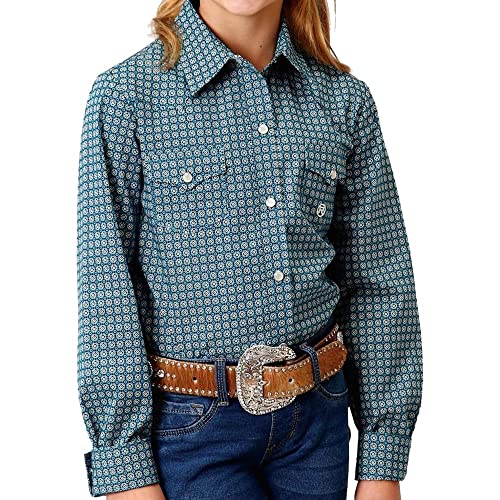 GIRLS LONG SLEEVE SNAP AZURE NEAT WESTERN SHIRT