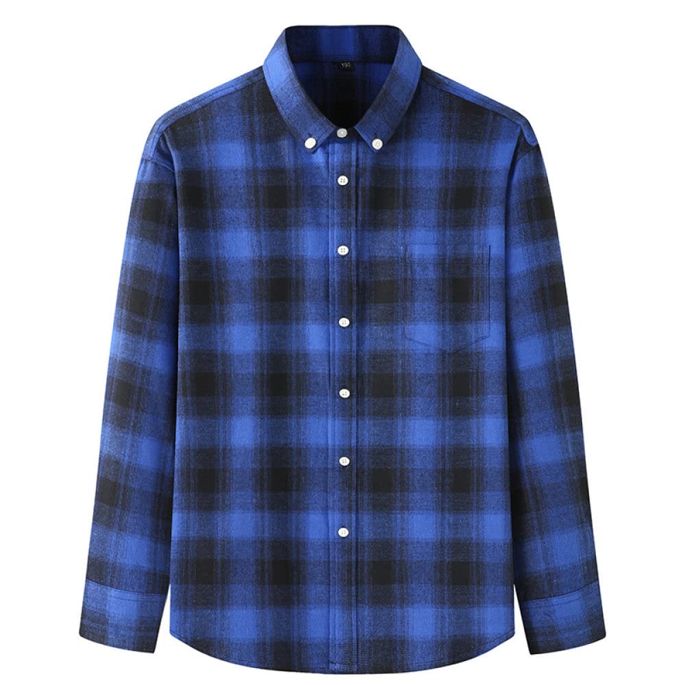 HGJH Freizeithemden Für Herren, Herren Langarm Flanellhemd Thermohemd Gitter Blau Baumwollhemd Herren Regular Fit Holzfäller Bequem Karierte Hemdjacke Lässiges Arbeitshemd Für Herren Jungen