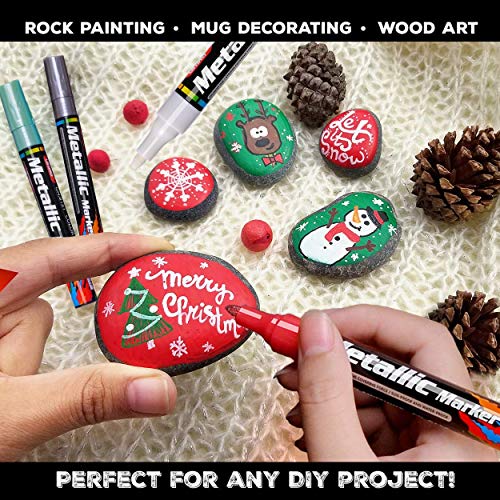 MISULOVE Metallic Markers Pen, for Art Rock Painting, DIY Crafts, Fabric, Glass, Ceramic, Permanent Oil Paint Marker Pens, Christmas Gift, Pumpkin Painting Kit for Kids, 15 Colors/Set