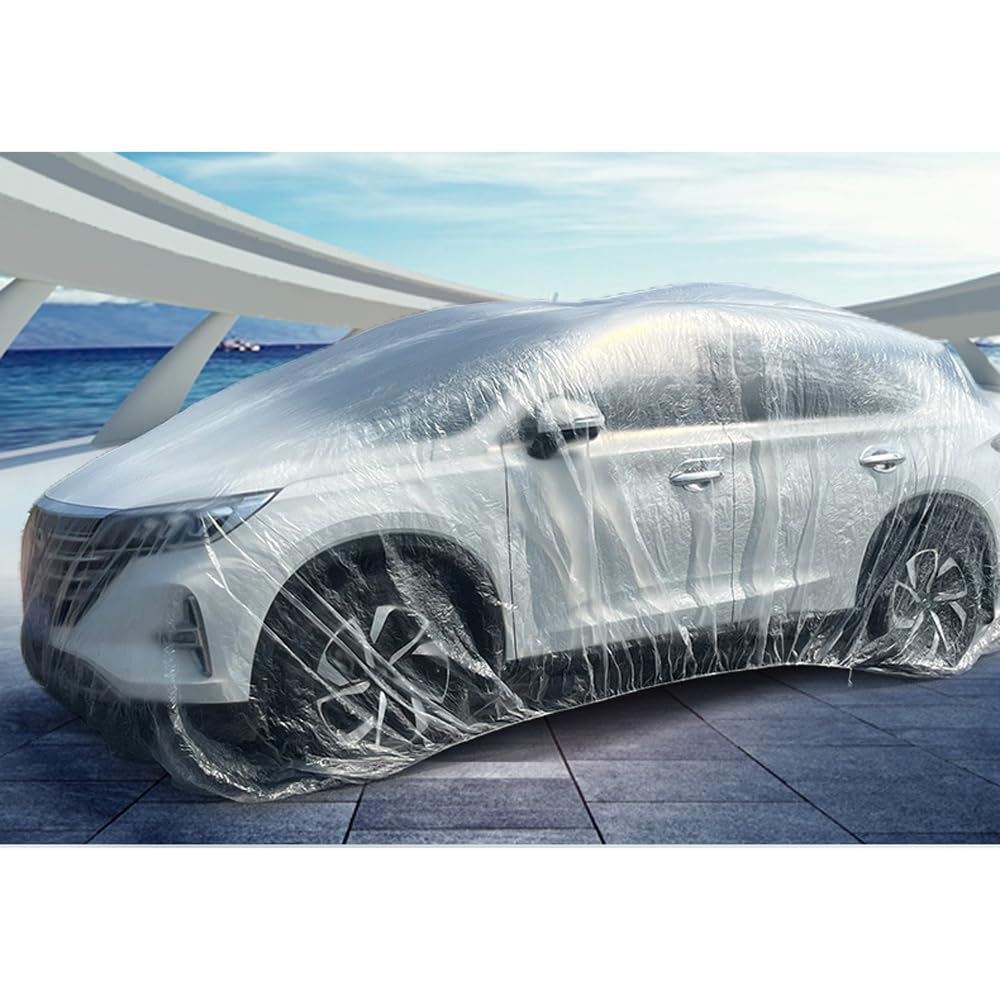 YehVeh Disposable Car Cover Dirtproof Lightweight PE Clear Car Dust Cover with Elastic Wrap Band Full Exterior Protective — view 5